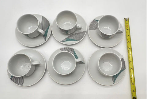 Bohemia Czechoslovakia 12 Piece Set Cups Saucers Abstract Teal Grey MCM Vintage