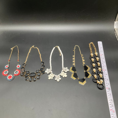 Statement Fashion Necklace Lot of 5 Floral Geometric Faux Pearl Gold Tone