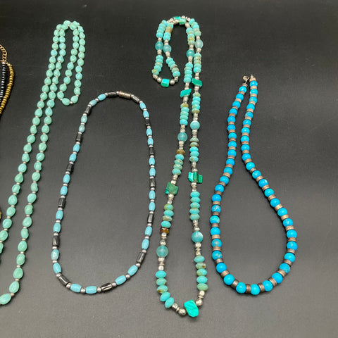 Faux Turquoise Boho Beaded Necklaces Lot of 6 Statement Western Style