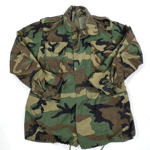 Vintage 1989 Alpha Industries M-65 Woodland Camo Field Jacket Medium Long USA