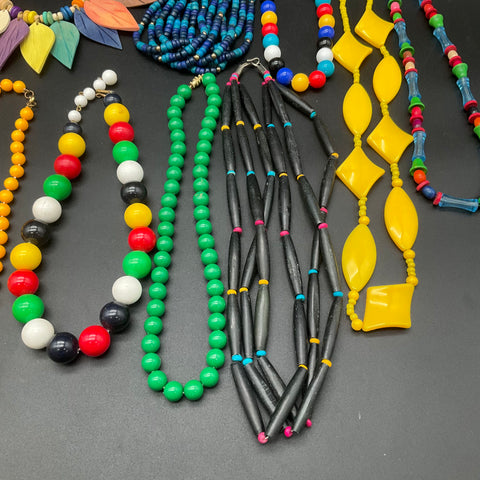 Vintage and Modern Beaded Jewelry Lot of 14 Multi-Strand Chunky Necklaces
