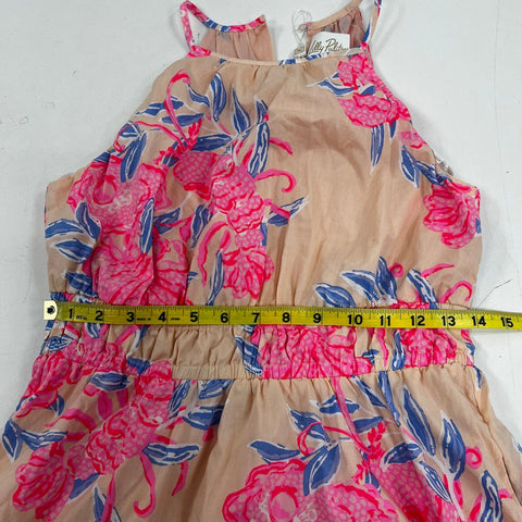 Lilly Pulitzer Women's Pink Floral Lobster Sleeveless Tiered Cotton Dress Sz 4