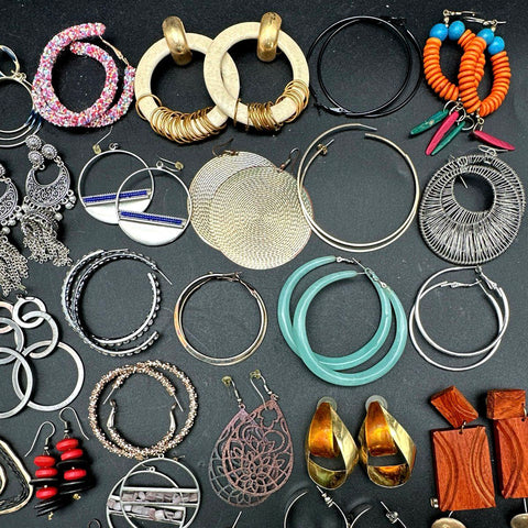 Vintage to Modern Costume Jewelry Earrings Lot Hoops Dangles Rhinestone 35 Pairs