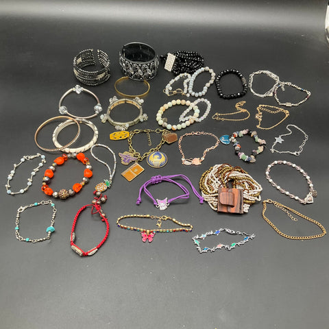 Vintage Mid-Century Bracelet Lot 33 Beaded Bangle Charm Cuff Mixed