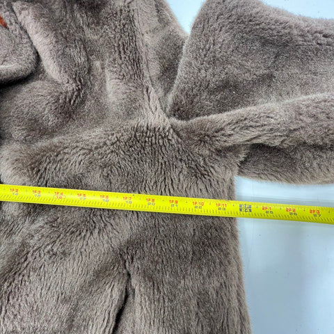 Vintage 70s Faux Fur Teddy Coat A-Line Jacket Large Collar Brown Sz S M