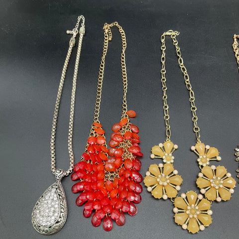 Statement Bib Necklace Lot of 6 Floral Rhinestone Leopard Print Gold Silver