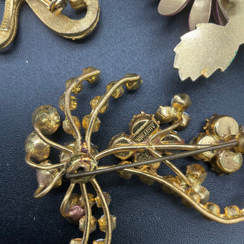 Vintage Costume Jewelry Lot 4pc Manselle Austria Rhinestone Enamel Flower Brooch
