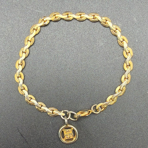 Vintage Givenchy Two-Tone 4-G Logo Charm Link Bracelet 7.5"
