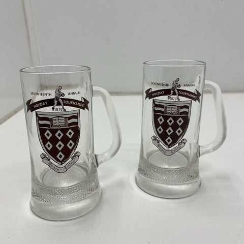 Vintage 1970 Quincy College Holiday Tournament Glass Beer Mugs Set of 4