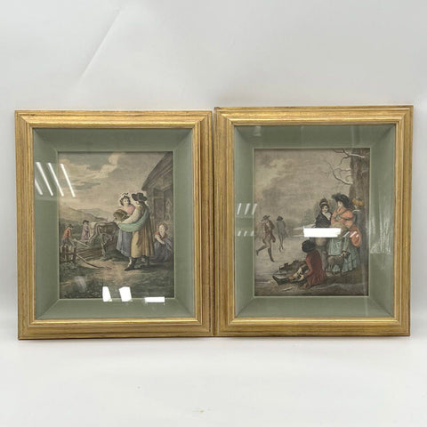 William Hamilton Colored Engravings January February Pair 15x17 Framed Boydell