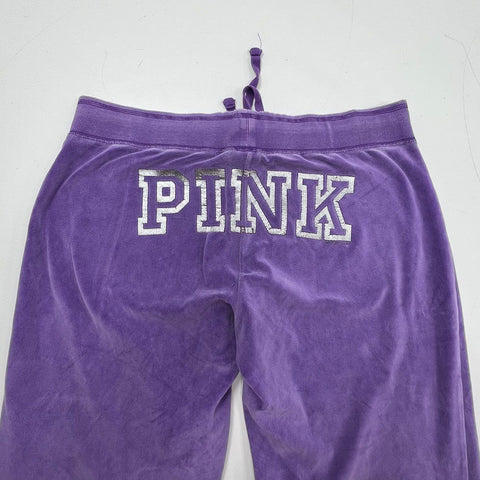 Vintage Y2K VS PINK Women's Purple Velour Wide Leg Flare Lounge Pants M