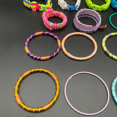 Modern Fashion Bracelet Lot Paracord Fabric Wrapped Bangles Beaded Metal 27pc