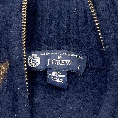 J. Crew Men's Navy Argyle 100% Lambswool Quarter Zip Sweater Elbow Patches Sz L