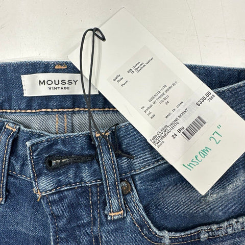 Moussy Vintage Women's MV Tyrone Skinny Blue Distressed Jeans Japan Sz 24 NWT