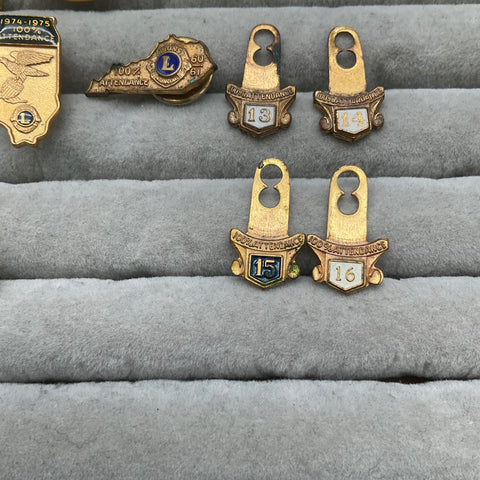 Lions Club International Lapel Pin Lot Vintage 100% Attendance 13 Pcs 1970s