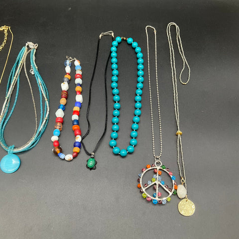 Mixed Costume Jewelry Lot 9 Necklaces Beaded Pendant Boho KC Royals Sports Style