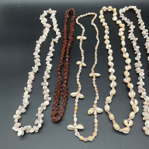 Natural Shell & Seed Boho Beach Necklace Lot of 7 Puka Cowrie Hawaiian Style