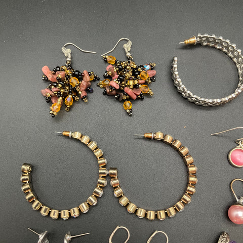 Boho Vintage Contemporary Earrings Jewelry Lot 16 Pairs Beaded Hoops Chandelier