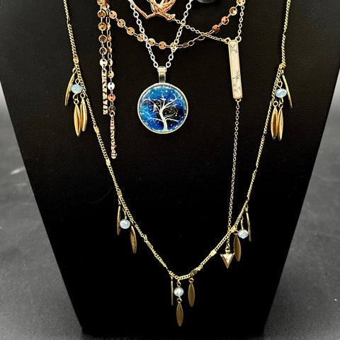 Boho Contemporary Necklace Lot Tree of Life Heart Charms Gold Silver Tone 12pc