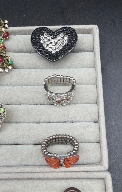 Mixed Costume Jewelry Lot 32 Pieces Vintage to Modern Boho Cocktail Rings