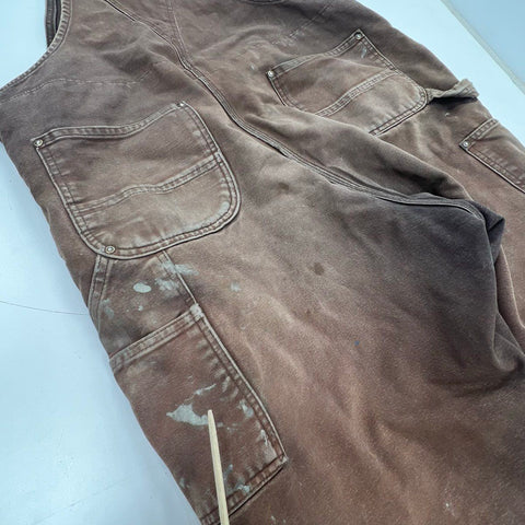 Carhartt Men's Brown Distressed Duck Canvas Insulated Bib Overalls Workwear XL