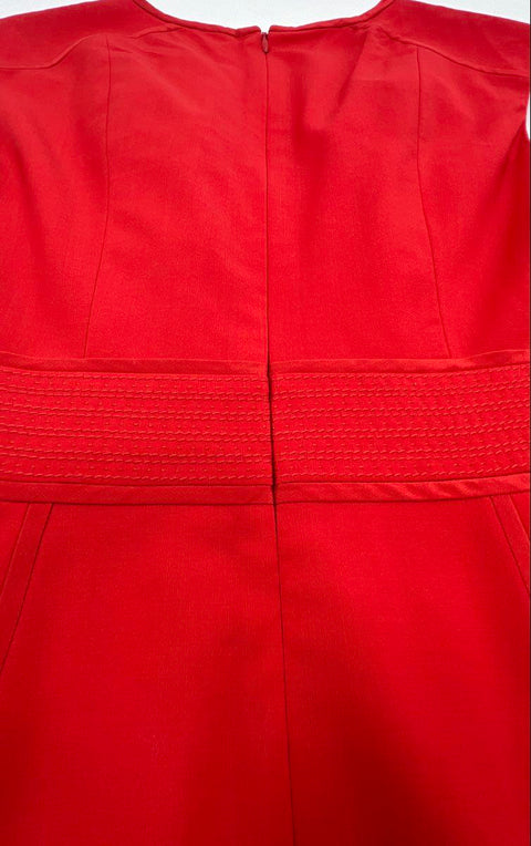 Tory Burch Women's Red Cap Sleeve Fit & Flare A-Line Panelled Dress Size 0