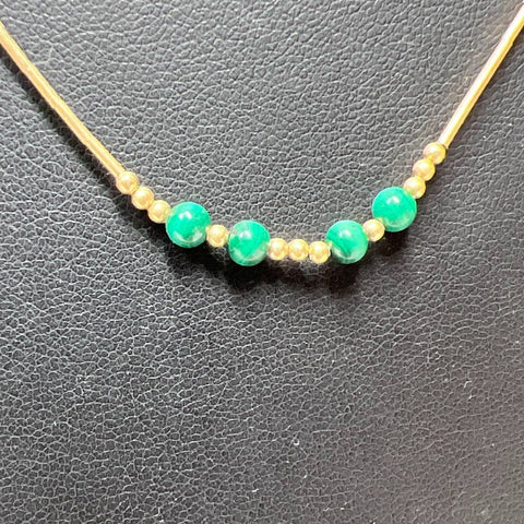 14K Gold Filled Green Malachite Bead Necklace Bracelet Earrings Set