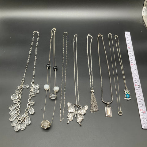 Fashion Jewelry Lot of 8 Necklaces Silver Tone Butterfly Owl Tassel Statement