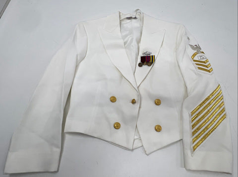 Vintage US Navy Men's Dinner Dress White Mess Jacket Shirt Master Chief YN Sz 36