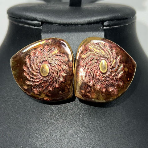 Unique Iridescent Copper Tone Ceramic Earrings