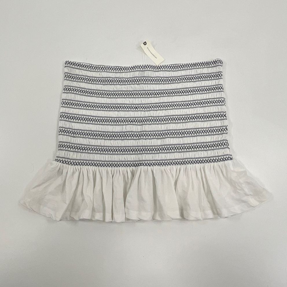 NWT Women's Maeve White Blackwork Smocked Elastic Ruffled Tube Top - Size XL