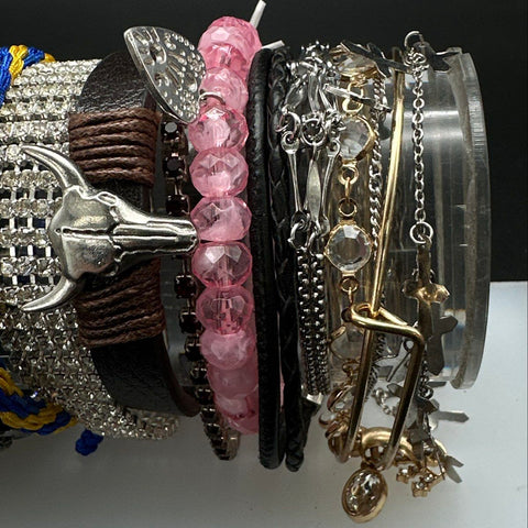 Fashion Costume Jewelry Lot of 16 Bracelets Rhinestone Beaded Cuff Southwestern