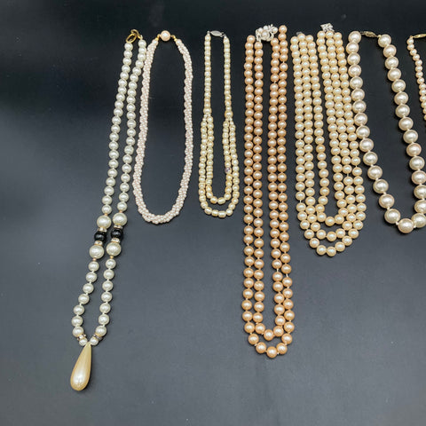 Vintage Faux Pearl Costume Jewelry Lot 9 Necklaces Multi-Strand Craft