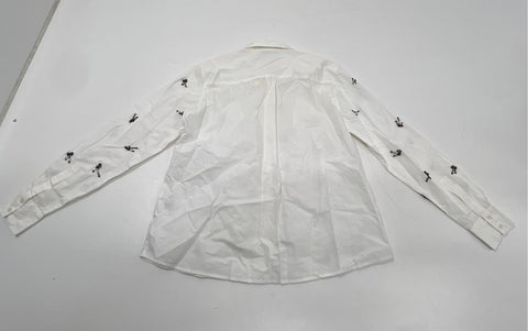 Dhruv Kapoor Women's White Ivory Embellished Beaded Long Sleeve Shirt Sz S NWT