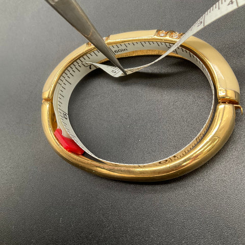 Vintage Swarovski Gold Tone Cream Enamel Crystal Hinged Bangle Bracelet 6.5"
