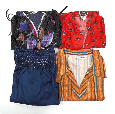 Vintage 70s Womens Clothing Lot 4pc Disco Sequin Blouse Dress ILGWU Union Made