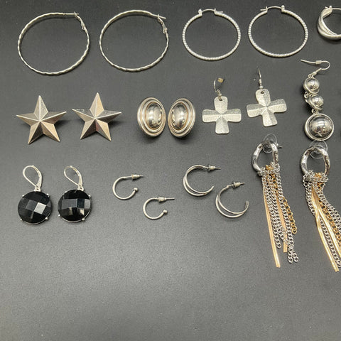 Silver Tone Rhinestone Hoop Dangle Jewelry Lot of 21 Pairs Earrings