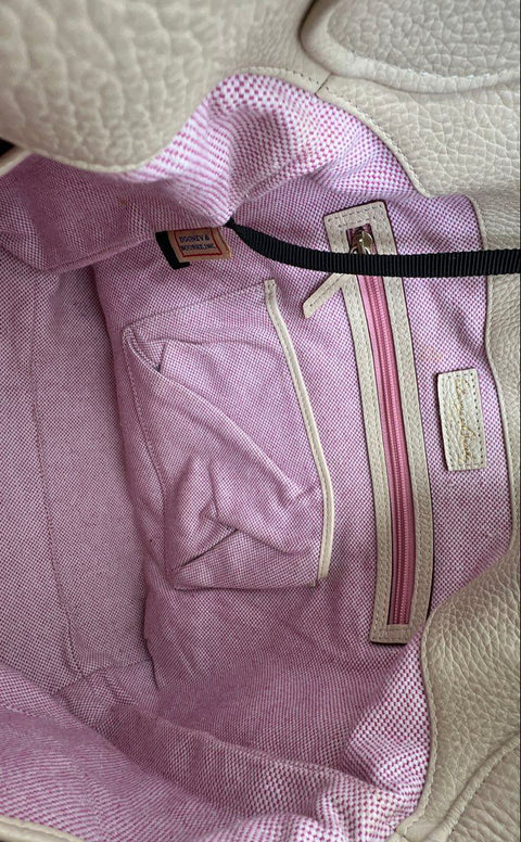 Dooney & Bourke Cream Pebbled Leather Lock Hobo Shoulder Bag Silver Hardware