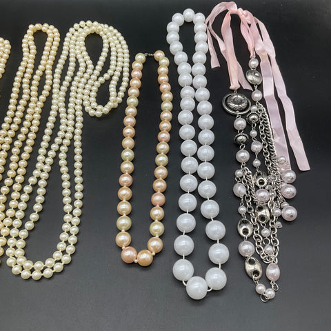 Faux Pearl and Beaded Costume Jewelry Lot of 8 Necklaces Vintage Style