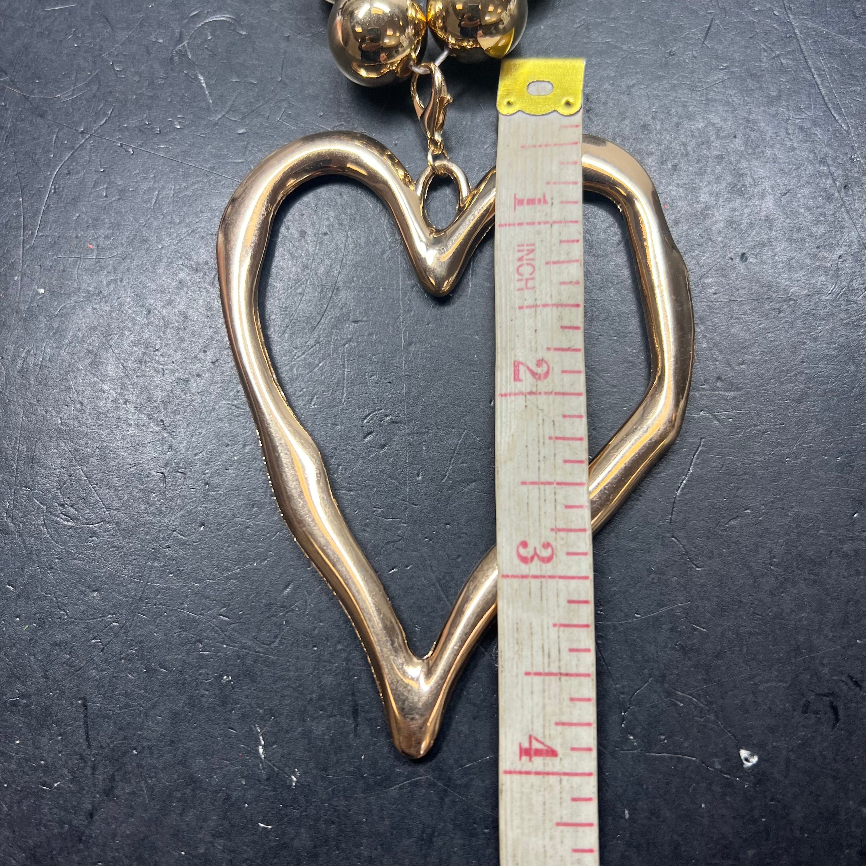 Costume Gold Tone Large Heart Pendant on Beaded Bauble Chain Unbranded