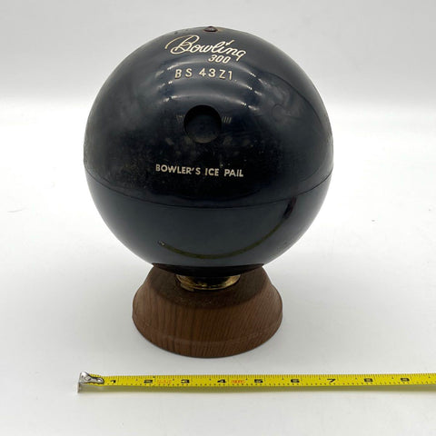 Vintage Bowling 300 Ice Pail Bowlers Ice Bucket BS 43 Z1 Black With Wood Base