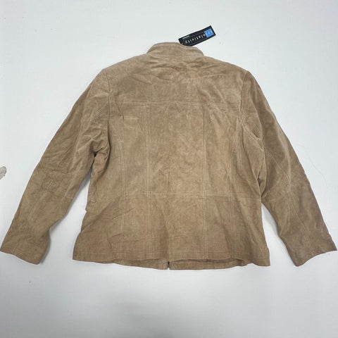 NWT Relativity Y2K Tan Suede Leather Zip Mock Neck Jacket Women's 1X