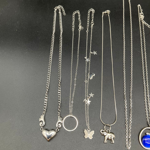 Vintage & Modern Silver Tone Fashion Necklace Lot of 12 Heart Stars Cross Stone