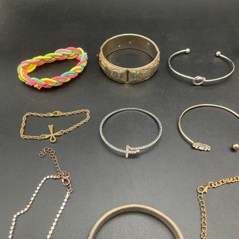 Mixed Costume Jewelry Lot of 24 Bracelets Cuffs Bangles Beaded Religious Fashion