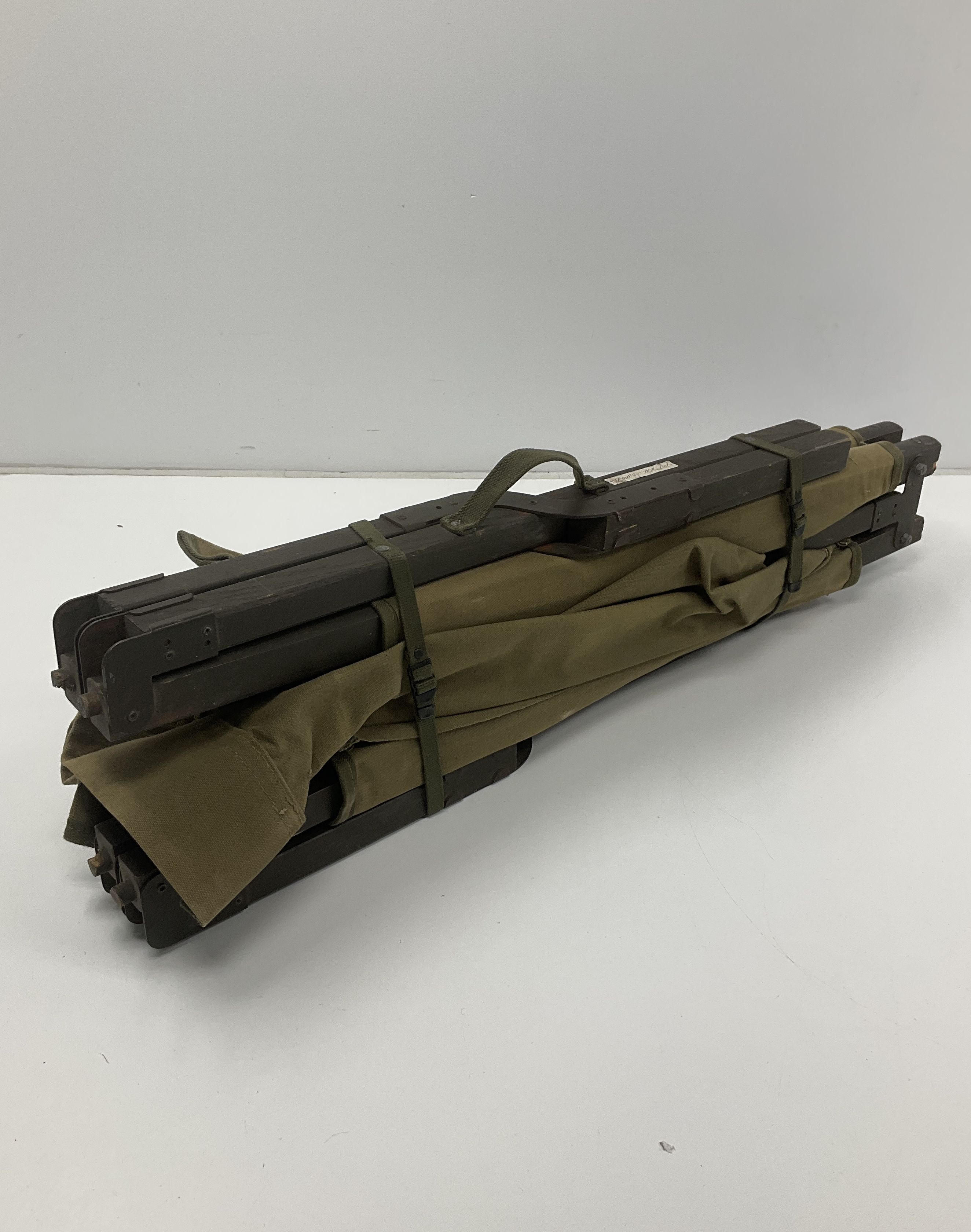 Vintage US Military Army Folding Wood Canvas Cot Stretcher Marked 1945/1952