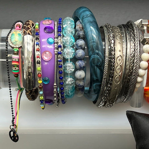 Vintage and Modern Bracelet Jewelry Lot of 24 Bangles Beaded Cuffs Chain