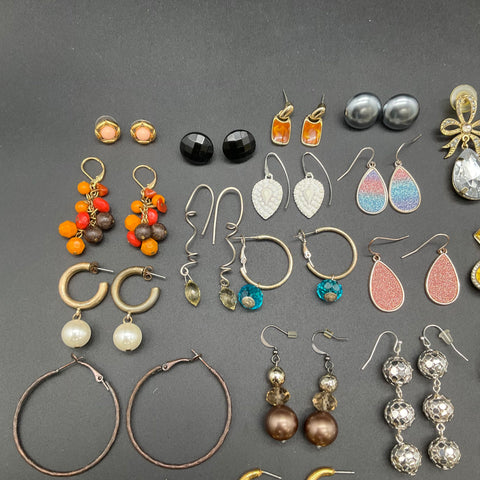 Vintage to Modern Costume Earrings Lot 0.6 Lbs Hoops Dangles Studs Rhinestone