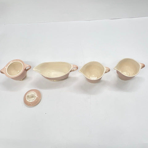 American Limoges Federal Coral Pink 22K Gold Serving Set Gravy Sugar Creamer 4pc