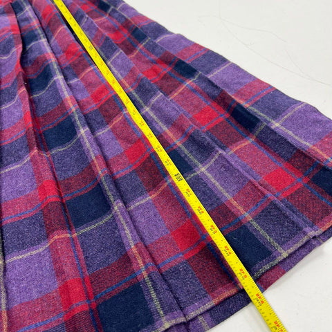Vintage 80s Oscar De La Renta Purple Plaid Wool Blend Pleated Skirt Womens 13/14