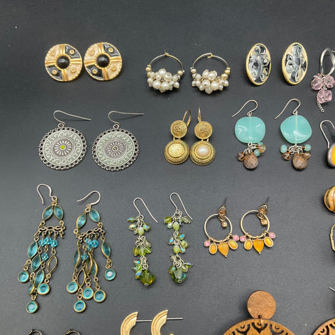 Vintage & Modern Pierced Earrings Jewelry Lot of 28+ Pairs Hoops Dangles Studs